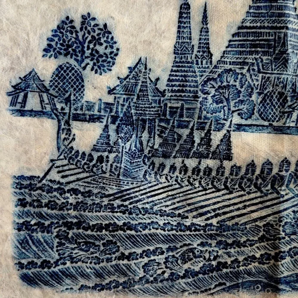Vintage Thai Temple Rubbing Handmade Paper Wall Art Royal Barge 22x20